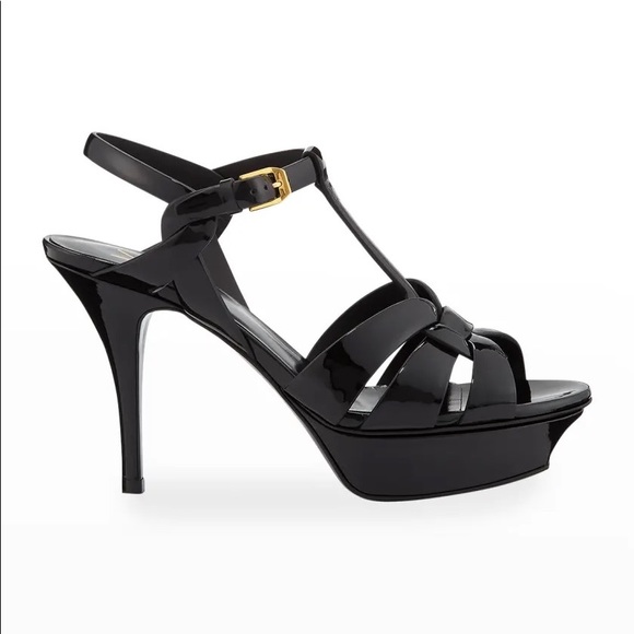 Saint Laurent Shoes - New Saint Laurent black patent tribute sandal heels 4”